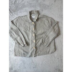 Flax 100% Linen Button Front Shirt Top Small Oatmeal Pockets